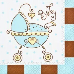 Blue Baby Shower Joy Carriage Lunch Napkins Party Supplies 16 Count